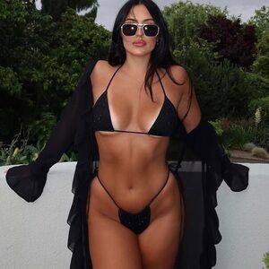 LEAU Icon Diamanté Bikini Bottoms and Triangle Top in Black Rhinestone